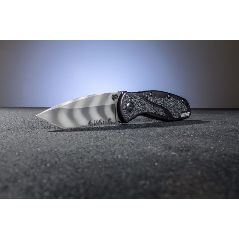 Kershaw 1670TTSST Ken Red Onion Blur Assisted Collapsable Knife 3-3/8 Leopard Stripe Tanto Combo Blade, Black Light Weight Aluminum Takes Care Of