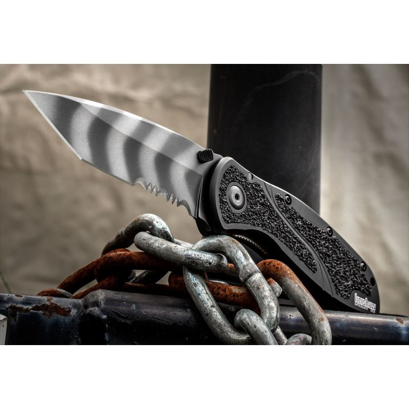 Kershaw 1670TTSST Ken Red Onion Blur Assisted Folding Knife 3-3/8 Leopard Stripe Tanto Combo Blade, Afro-american Aluminum Manages