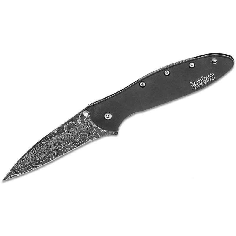 Kershaw 1660DAMBK Ken Onion Leek Assisted Flipper Knife 3 Damascus Plain Blade, Afro-american Stainless Steel Deals With - KS1660DAMBK