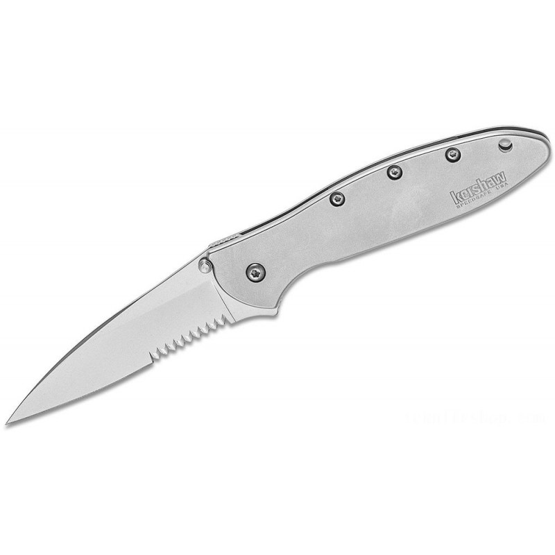Kershaw 1660ST Ken Onion Leek Assisted Flipper Knife 3 Grain Blast Combo Blade, Stainless Steel Deals With