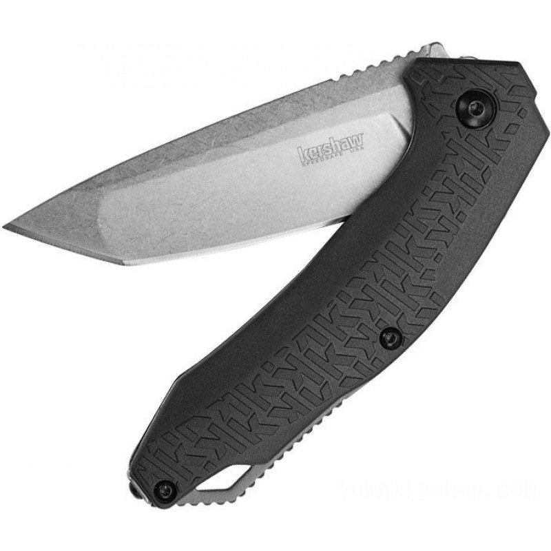 Kershaw 3840 FreeFall Assisted Flipper Knife 3.25 Plain Stonewash Tanto Blade, Black GFN Handles