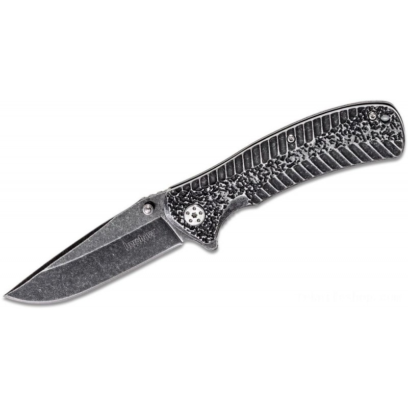 Kershaw 1301BW Starter Assisted Flipper Knife 3.4 Blackwash Plain Blade, Stainless Steel Handles