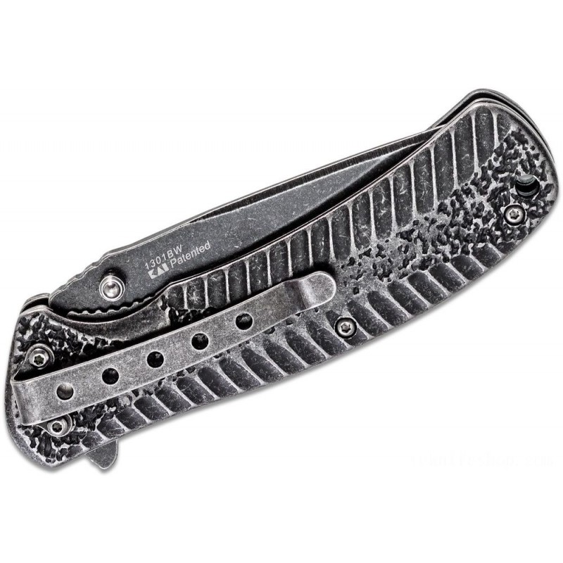 Kershaw 1301BW Starter Assisted Flipper Blade 3.4 Blackwash Plain Blade, Stainless-steel Deals With