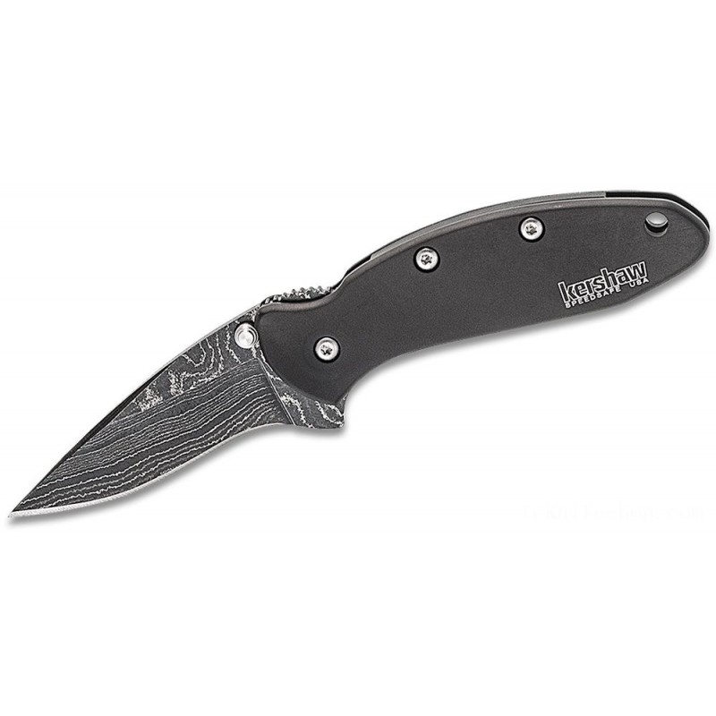 Kershaw 1600CKTDAM Ken Onion Chive Assisted Flipper Knife 1.9 Damascus Ordinary Blade, Black Stainless Steel Handles