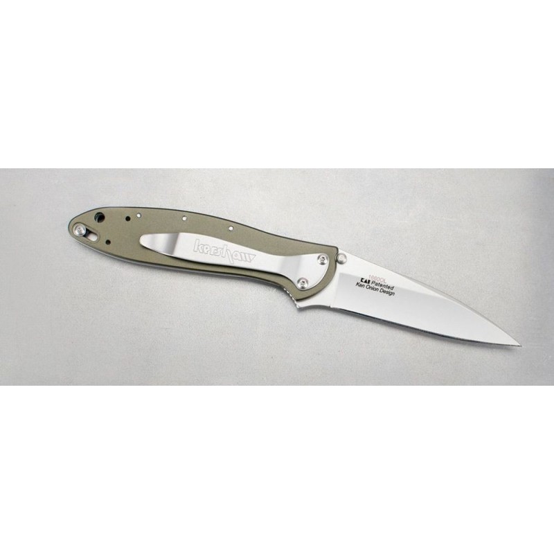 Kershaw 1660OL Ken Onion Leek Assisted Flipper Knife 3 Grain Blast Plain Blade, OD Environment-friendly Light Weight Aluminum Handles