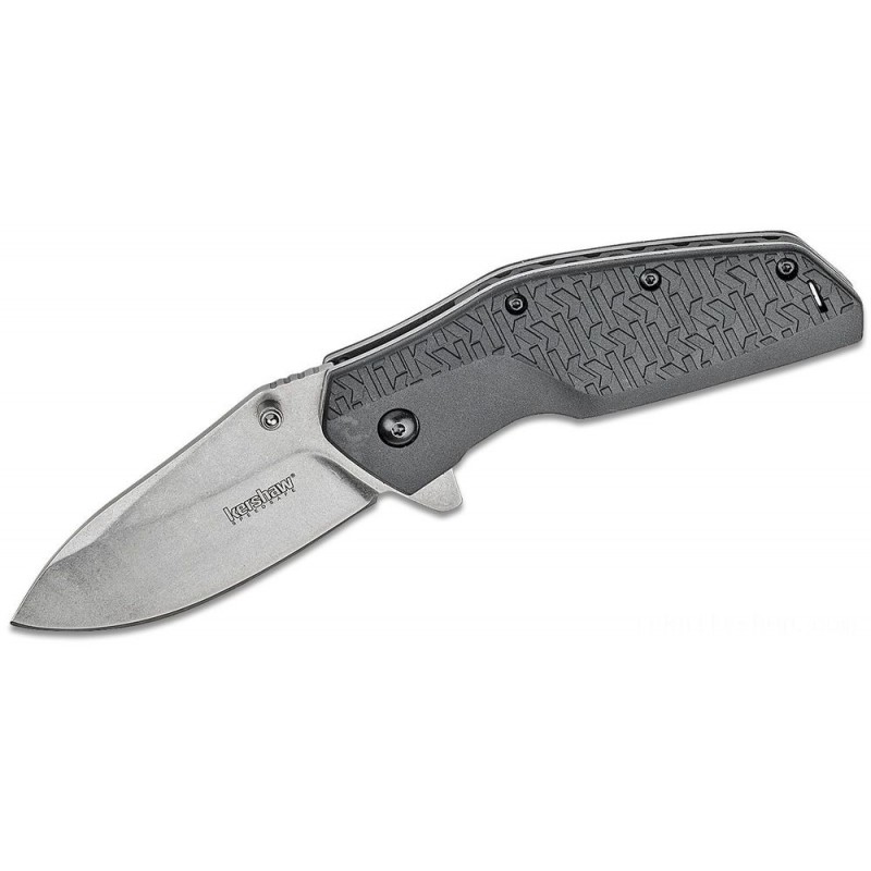Kershaw 3850 Swerve Assisted Fin 3 Stonewashed Level Cutter, Black FRN Handles