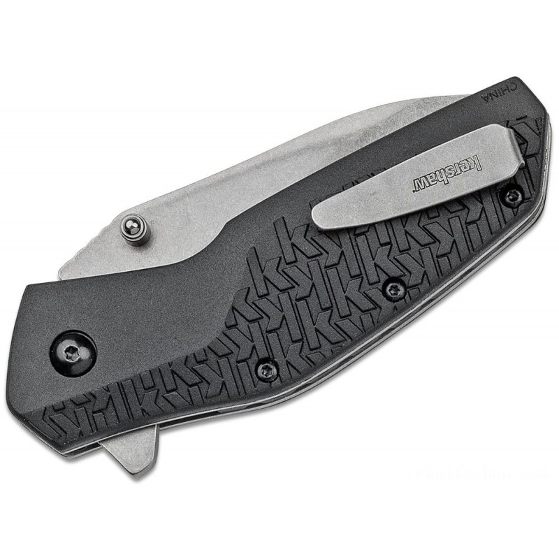 Kershaw 3850 Swerve Assisted Flipper 3 Stonewashed Plain Cutter, Black FRN Takes Care Of