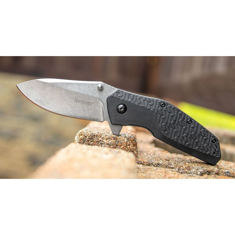 Blowout Sale - Kershaw 3850 Swerve Assisted Flipper 3 Stonewashed Level Cutter, Black FRN Handles - Black Friday Frenzy:£24[lanf555ma]