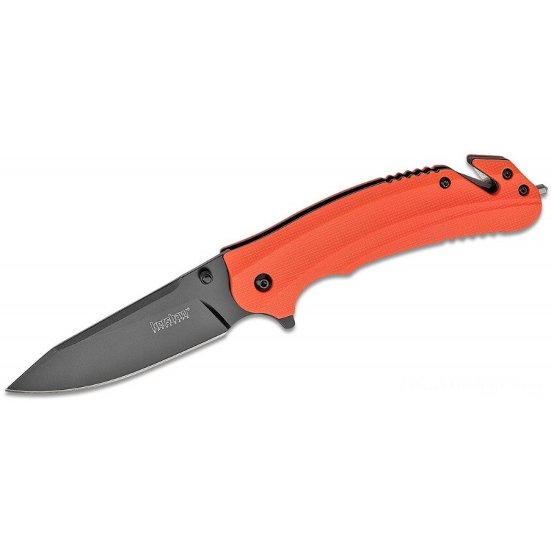Kershaw 8650 Barrier Assisted Fin 3.5  Clip Point Blade, Orange GFN Handles, Band Cutter Machine