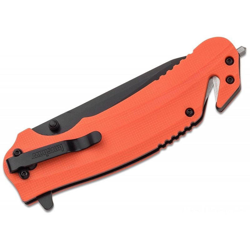 Seasonal Sale - Kershaw 8650 Barricade Assisted Fin 3.5  Clip Point Blade, Orange GFN Takes Care Of, Strap Cutter Machine - Mania:£28[lanf557ma]