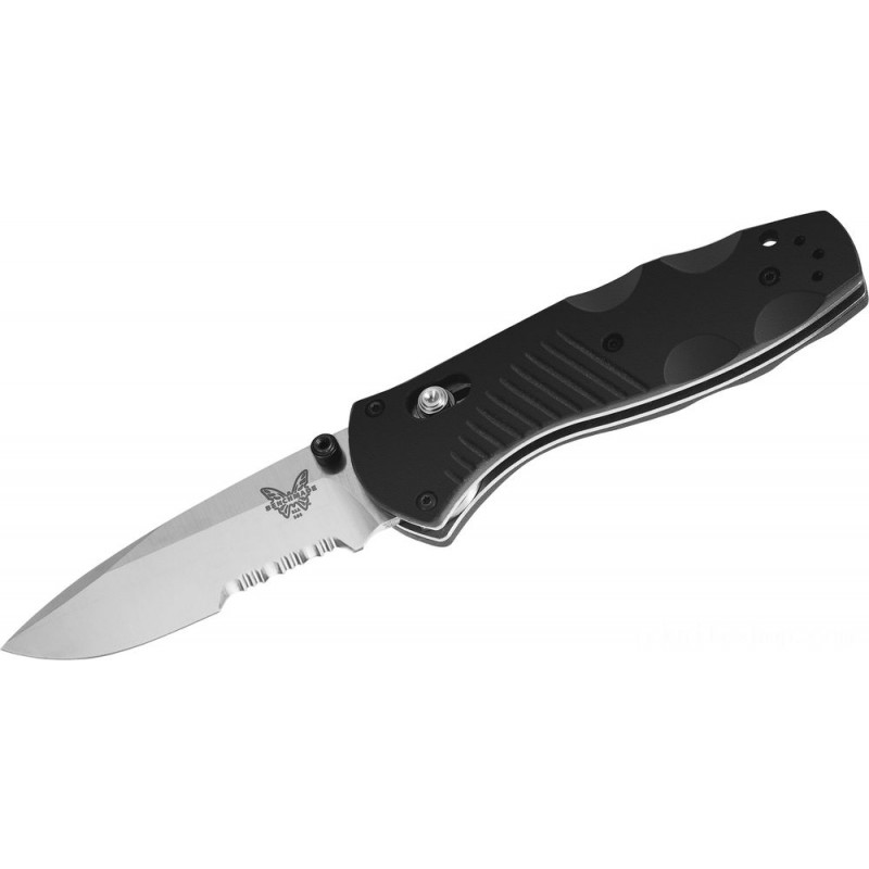 Benchmade 585S Mini-Barrage AXIS-Assisted Collapsable Blade 2.91 Silk Combination Cutter, Black Valox Handles
