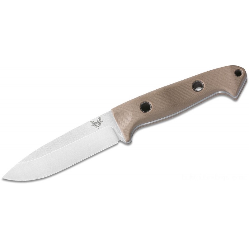 Benchmade Bushcrafter Fixed 4.43 S30V Satin Blade, Sand G10 Takes Care Of, Kydex Sheath - 162-1