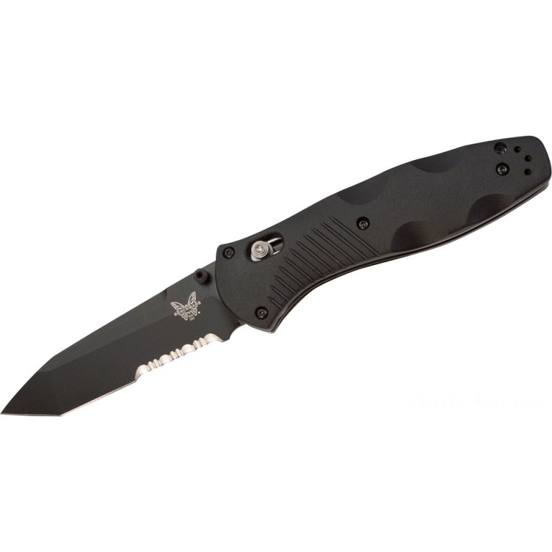 Benchmade Barrage AXIS-Assisted Folding Blade 3.6  Tanto Combination Blade, Black Valox Manages - 583SBK