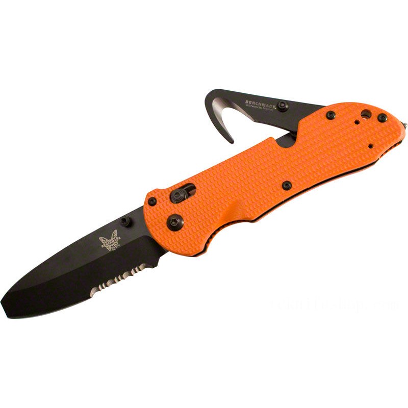Benchmade Triage Rescue Collapsable Blade 3.5 Dark Combination Blunt Tip Blade, Orange G10 Manages, Safety And Security Cutter Machine, Glass Buster - 916SBK-ORG