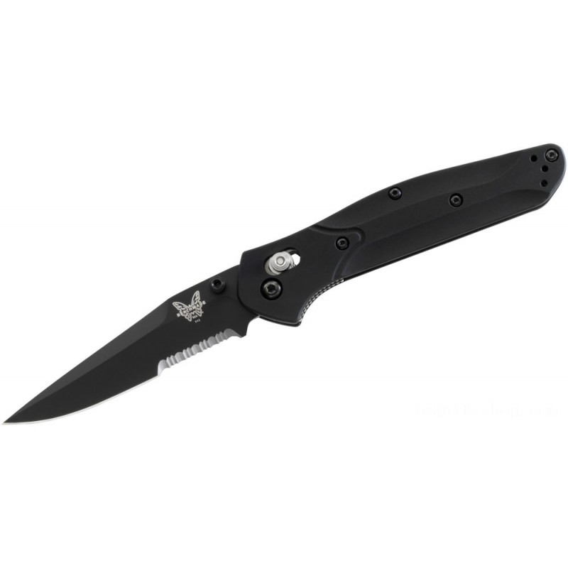 Benchmade Osborne Folding Knife 3.4 S30V Black Combination Blade, Black Aluminum Handles - 943SBK