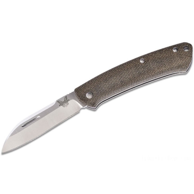 Benchmade 319 Proper Slipjoint Collapsable Knife 2.86 Satin S30V Sheepsfoot Cutter, Environment-friendly Canvas Micarta Manages