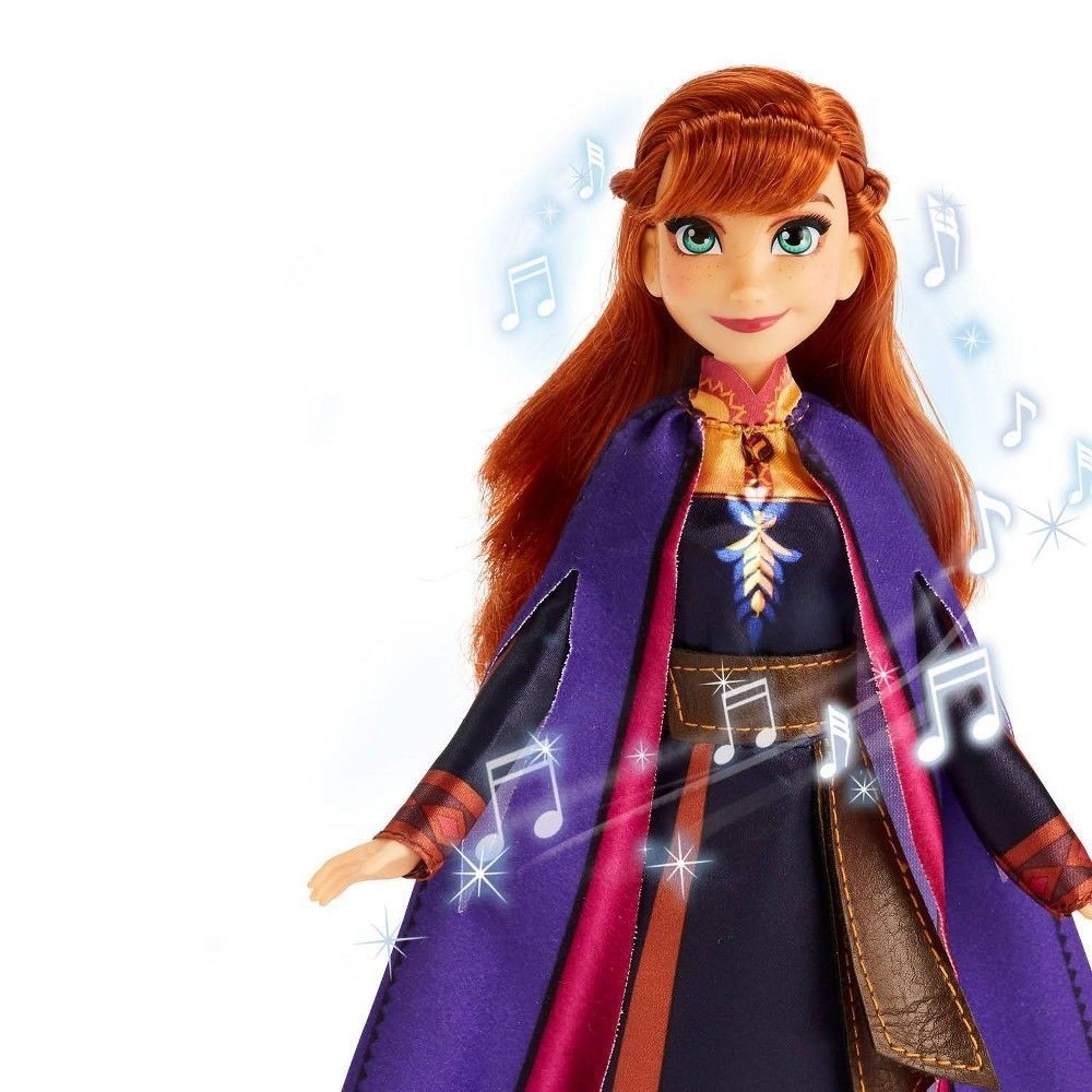 Disney Frozen 2 Singing Anna Style Figurine along with Music Wearing a Violet Gown