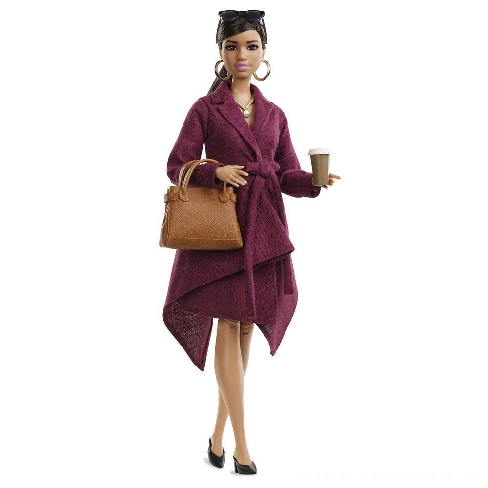 Final Sale - Barbie Signature Styled By Chriselle Lim Collection Agency Toy in Wine Red Trench Dress - Blowout Bash:£23[jca5199ba]