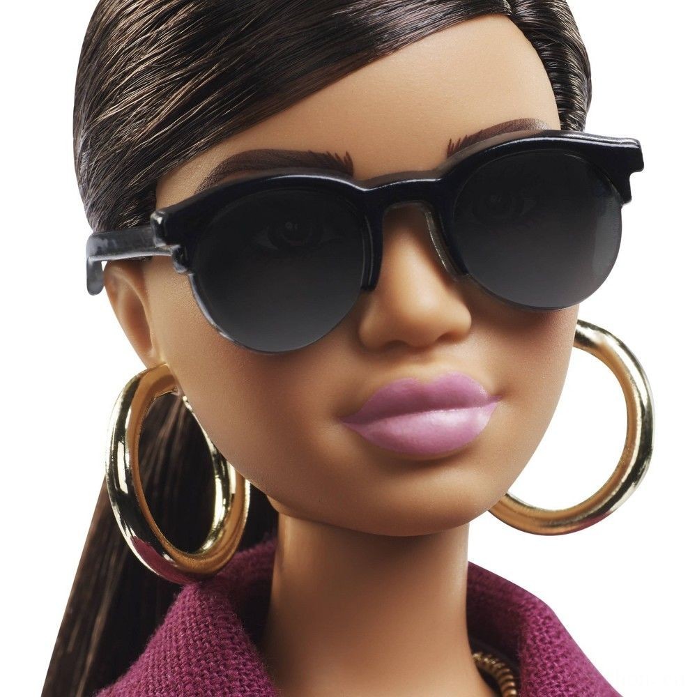 Barbie Signature Styled By Chriselle Lim Debt Collector Toy in Burgundy Trench Dress
