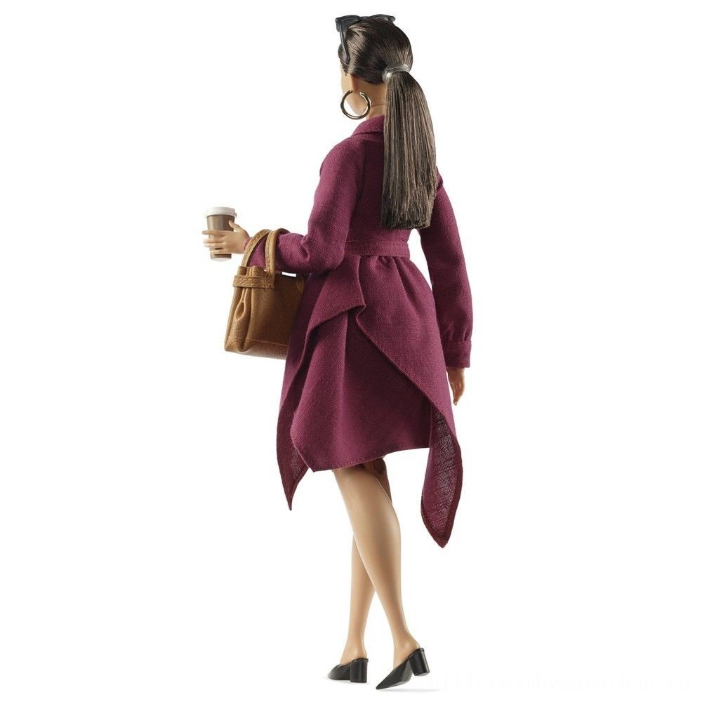 Sale - Barbie Signature Designated Through Chriselle Lim Debt Collector Figurine in Wine Red Trench Dress - Labor Day Liquidation Luau:£24[laa5199ma]