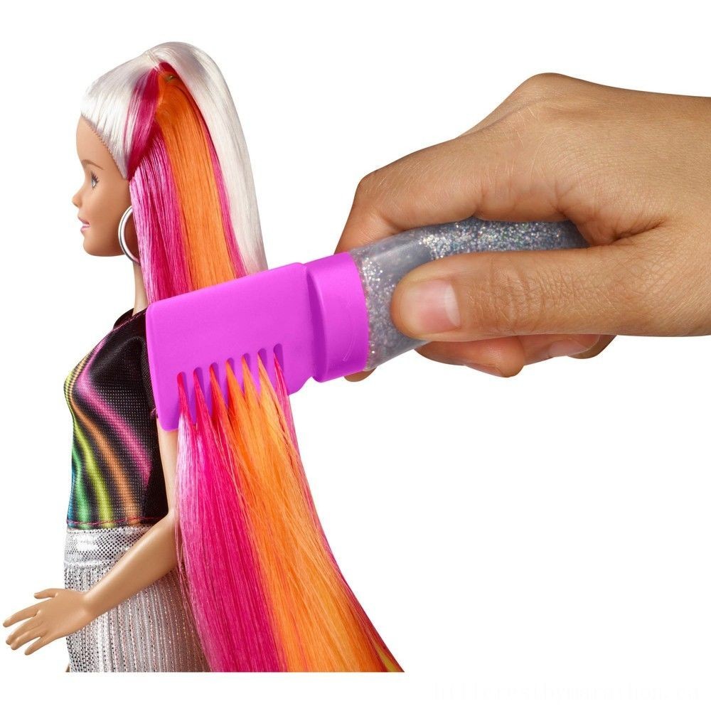 Insider Sale - Barbie Rainbow Glimmer Hair Barbie Figure - Blowout Bash:£13[jca5203ba]