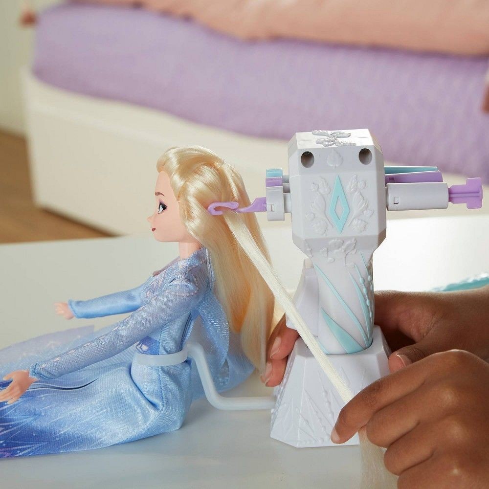Disney Frozen 2 Sibling Styles Elsa Style Toy Along With Extra-Long Golden-haired Hair, Braiding Device and Hair Clips