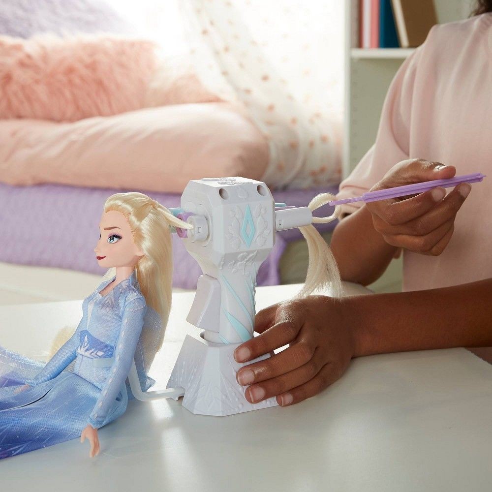 Disney Frozen 2 Sis Styles Elsa Style Dolly Along With Extra-Long Blond Hair, Braiding Device and Hair Clips