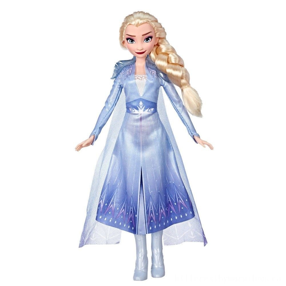 Disney Frozen 2 Elsa Fashion Trend Figure Along With Long Blonde Hair and Blue Outfit