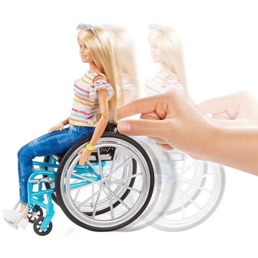 Barbie Fashionistas Figure # 132 Blonde with Rolling Wheelchair and also Ramp