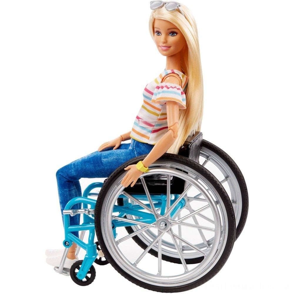 Barbie Fashionistas Doll # 132 Blond with Rolling Wheelchair as well as Ramp