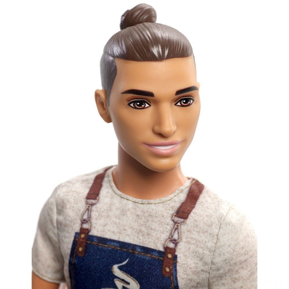 Price Reduction - Barbie Ken Career Barista Figurine - Closeout:£6[saa5343nt]