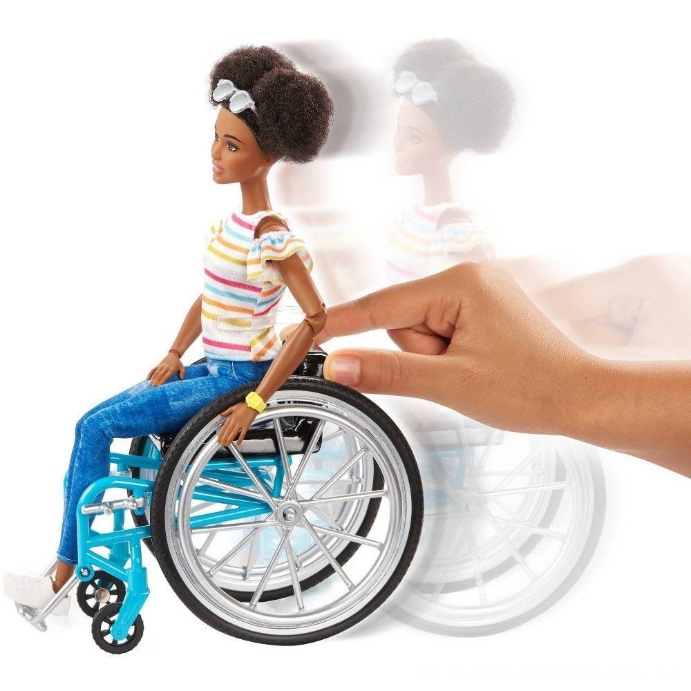 Barbie Fashionistas Doll # 133 Brunette with Rolling Wheelchair as well as Ramp