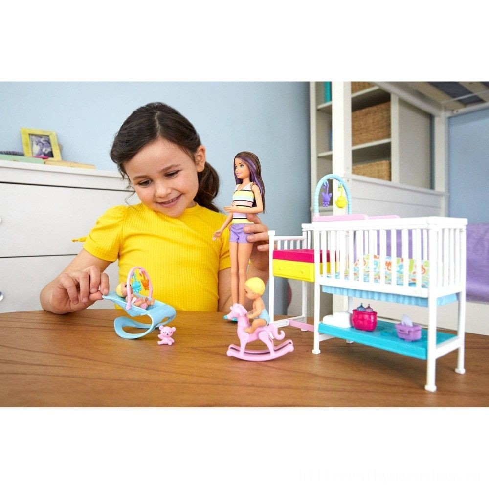 Barbie Captain Babysitters Inc Snooze 'n' Nurture Nursery Dolls as well as Playset