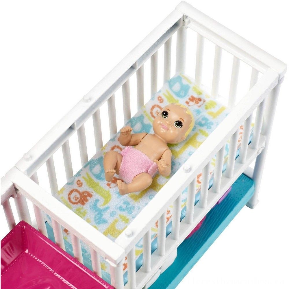 Barbie Skipper Babysitters Inc Snooze 'n' Nurture Baby Room Dolls and also Playset