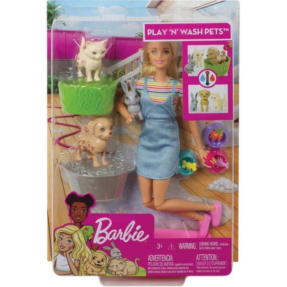 Barbie Play 'n' Clean Pets Doll and also Playset