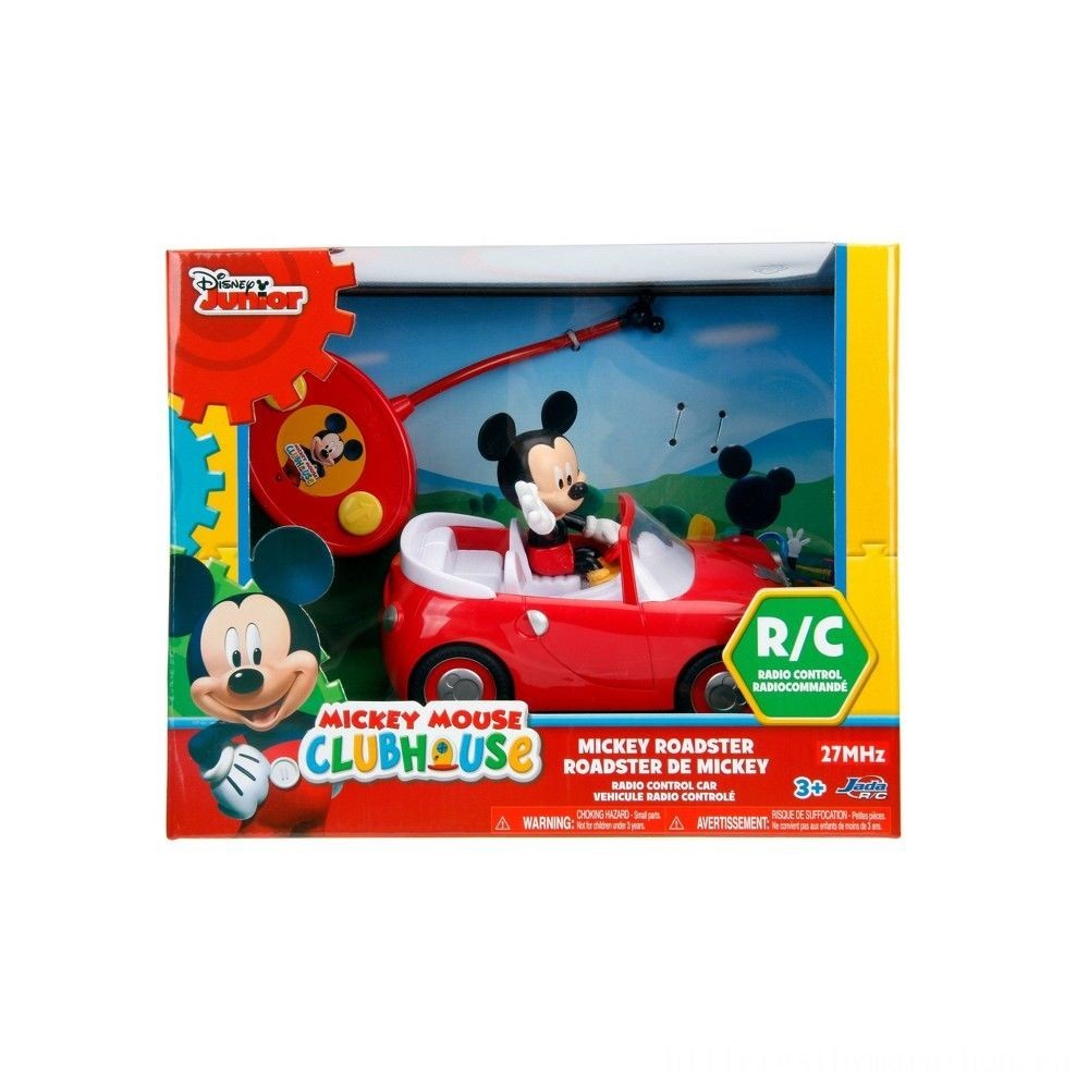 Doorbuster Sale - Jada Toys Disney Junior RC Mickey Mouse Nightclub Home Car Push-button Control Automobile 7&&   quot; Shiny Reddish - Spectacular Savings Shindig:£13