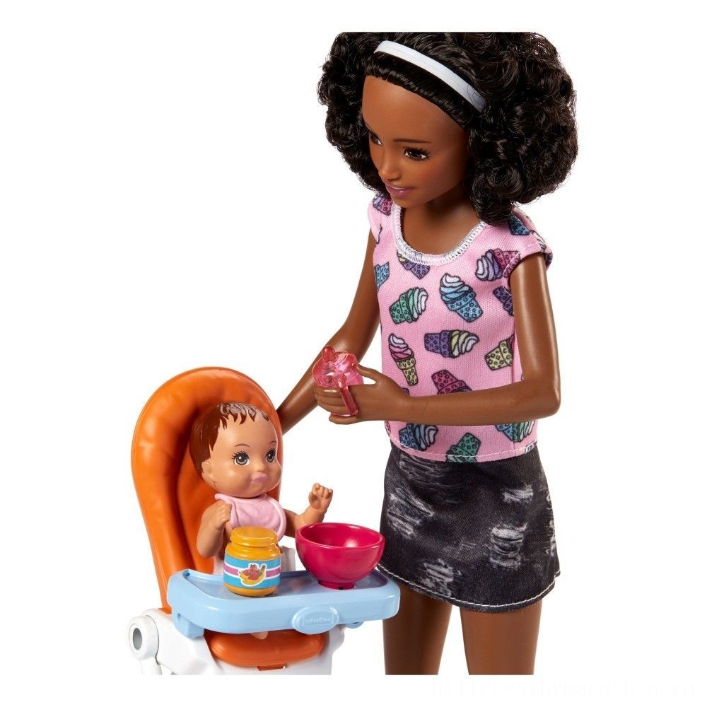 Barbie Captain Babysitters Inc. Dolly as well as Eating Playset - Brunette