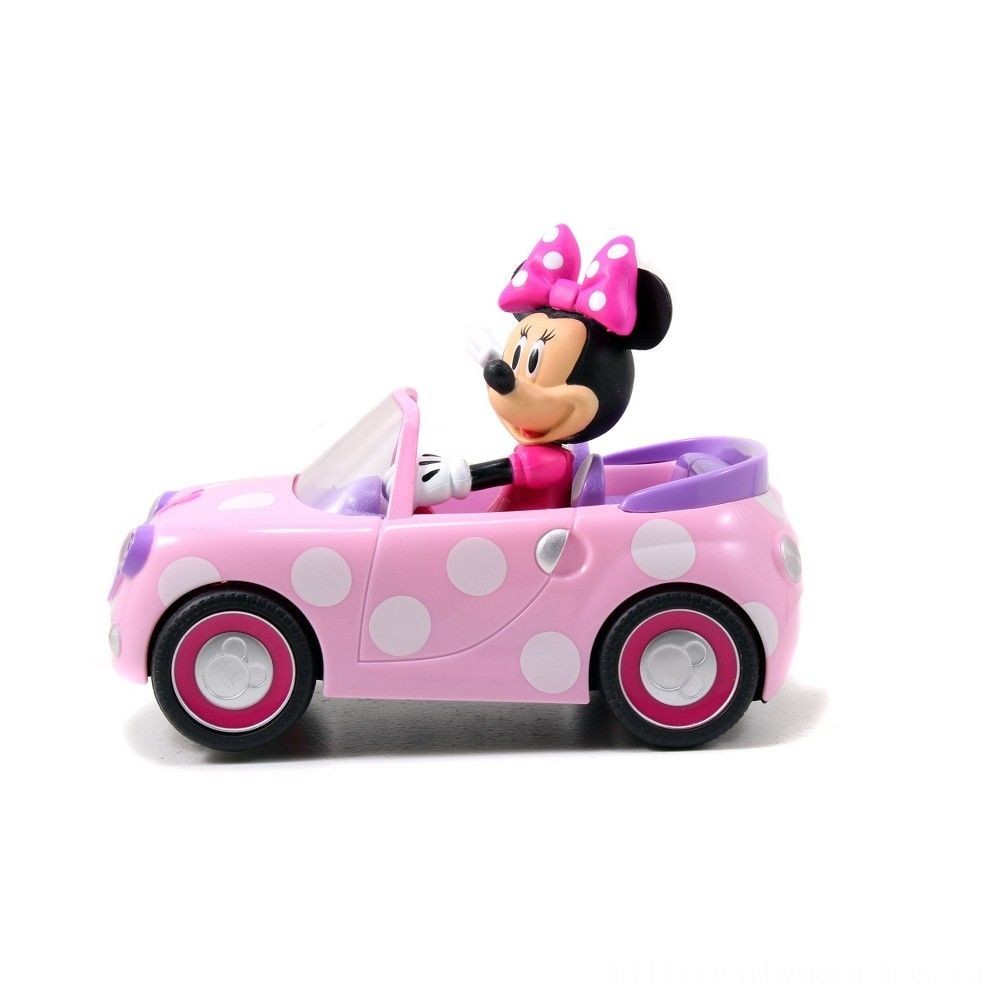 Jada Toys Disney Junior RC Minnie Bowtique Roadster Push-button Control Car 7&& quot; Pink with White Polka Dots