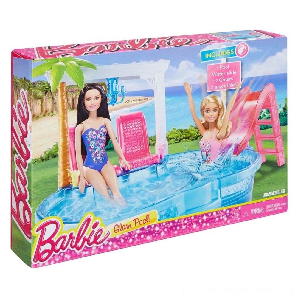 Barbie Glam Pool with Water Slide && Pool Equipment