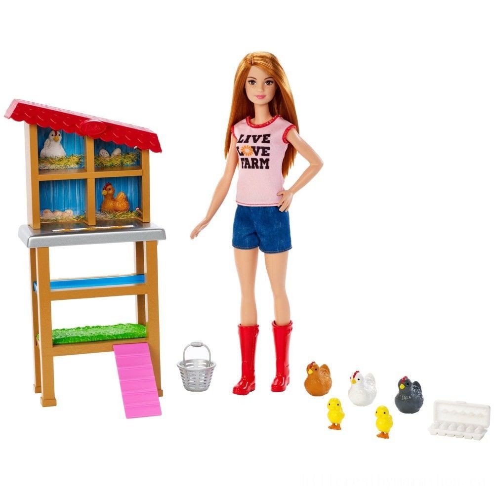 Barbie Chicken Farmer Figure && Playset