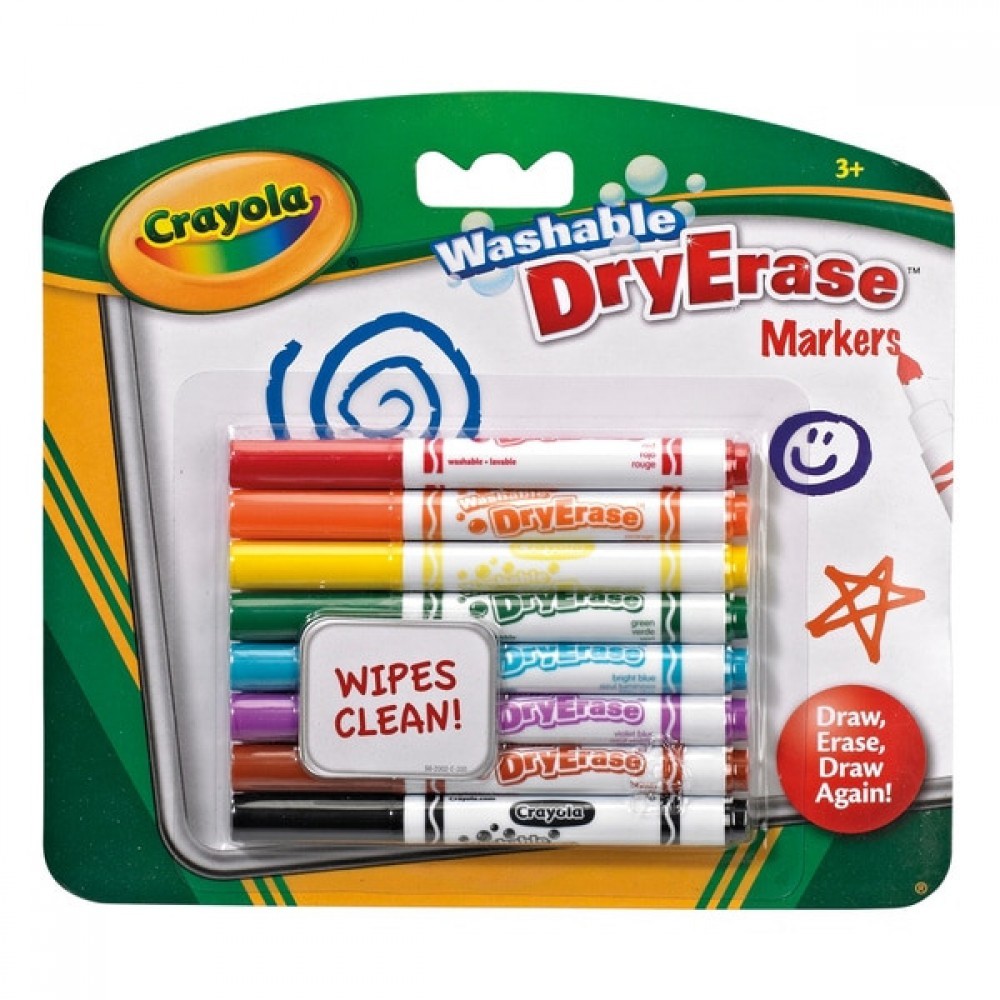 August Back to School Sale - Crayola 8 Cleanable Dry Erase Markers - Back-to-School Bonanza:£3[ala5660co]