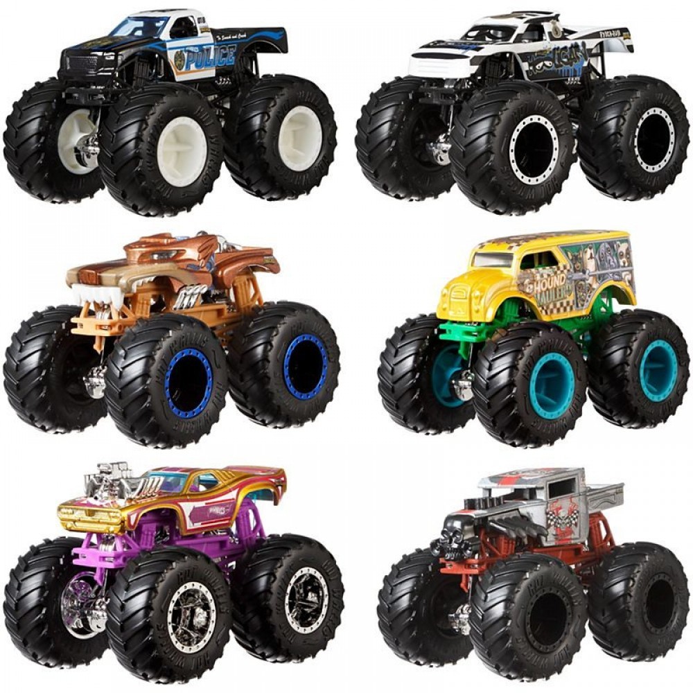 Back to School Sale - Scorching Wheels  Monster Trucks 1:64 Trial Doubles 2-Pk Selection - Value:£6