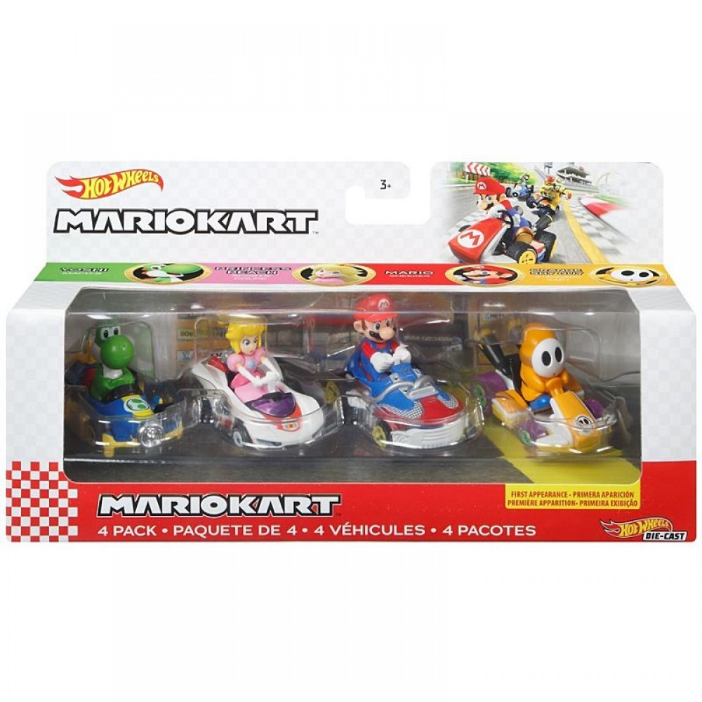 Scorching Tires Mario Kart Car 4-Pack