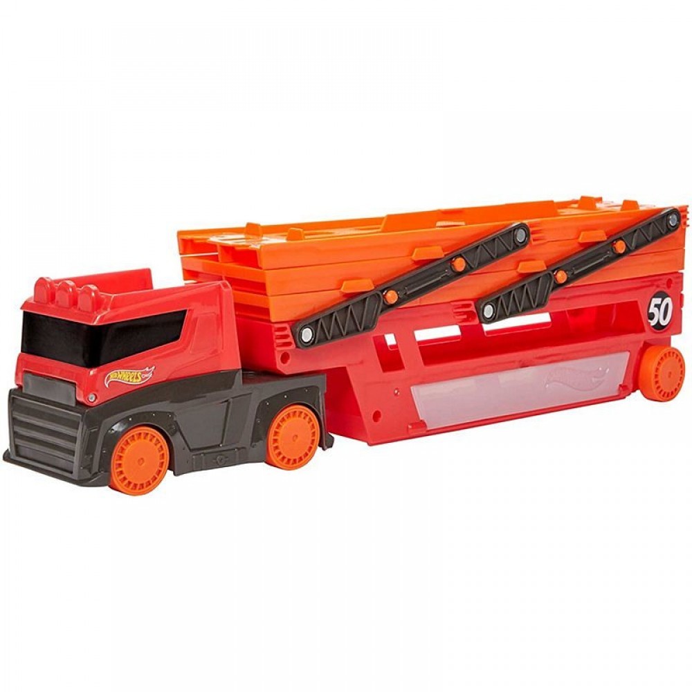 Scorching Tires Huge Hauler with Storage for up to fifty 1:64 range cars and trucks ages 3 as well as more mature