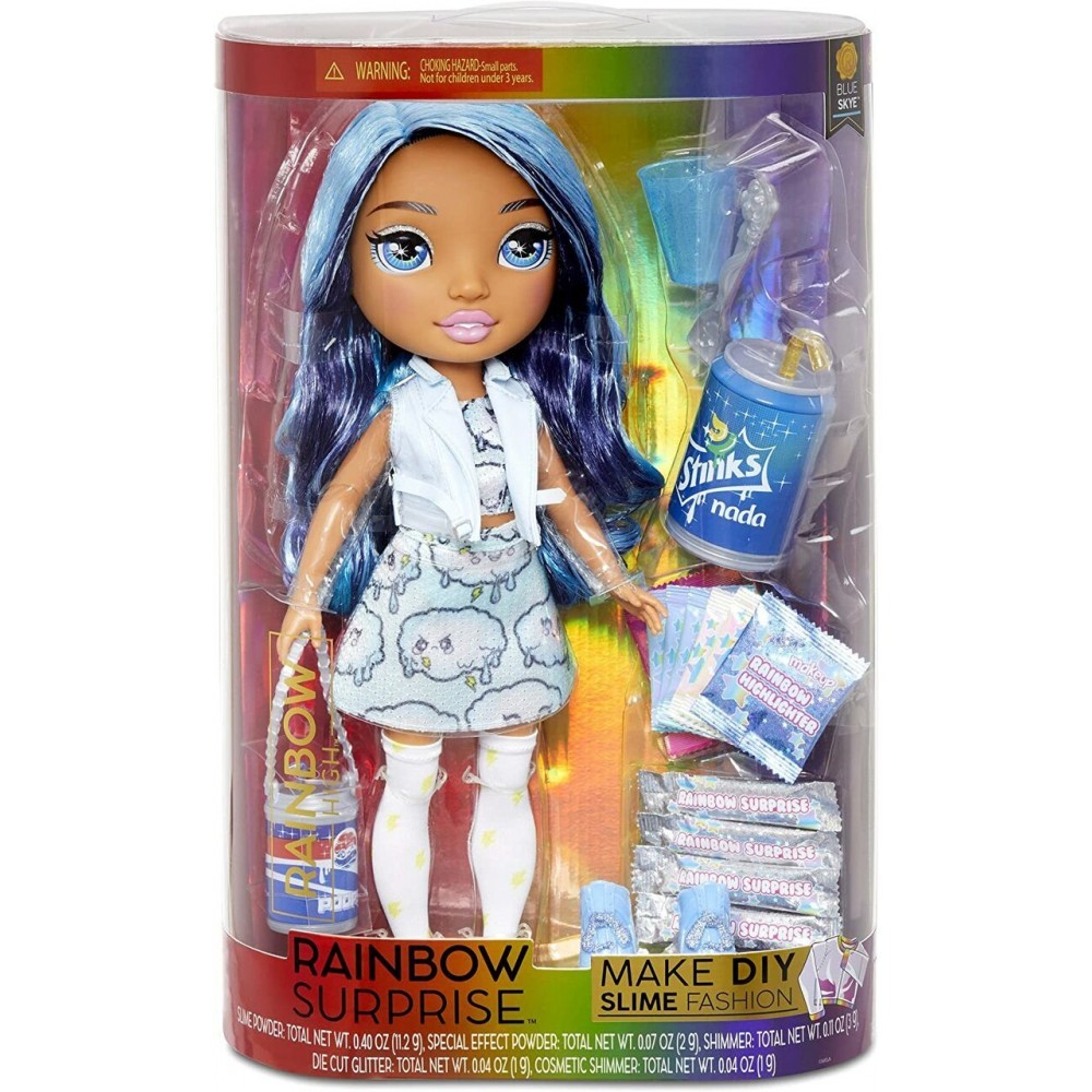 Rainbow High Rainbow Surprise 14 In figurine-- Blue Skye Doll along with DIY Ooze Fashion Trend