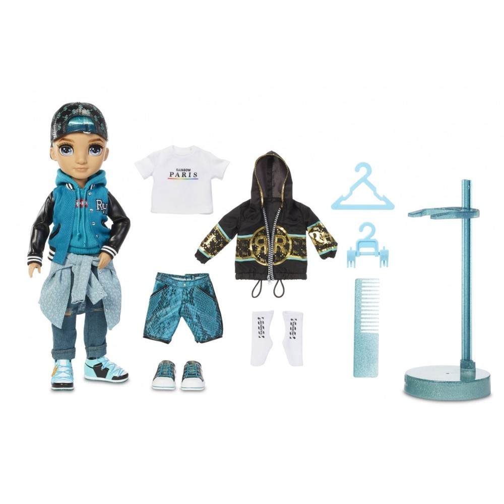 Rainbow High Waterway Kendall-- Teal Boy Manner Figurine with 2 Full Mix && Match Clothes as well as Equipment<br>