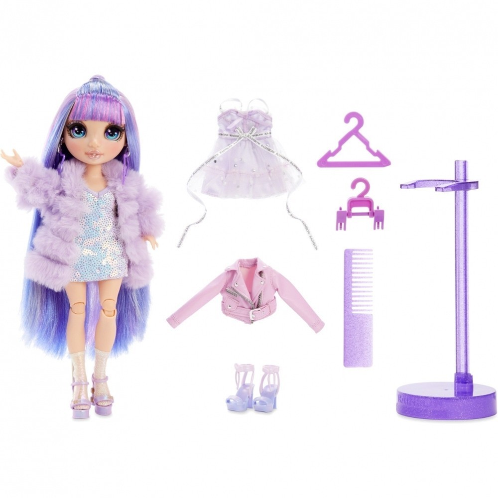 Rainbow High Violet Willow-- Violet Fashion Trend Figure along with 2 Outfits