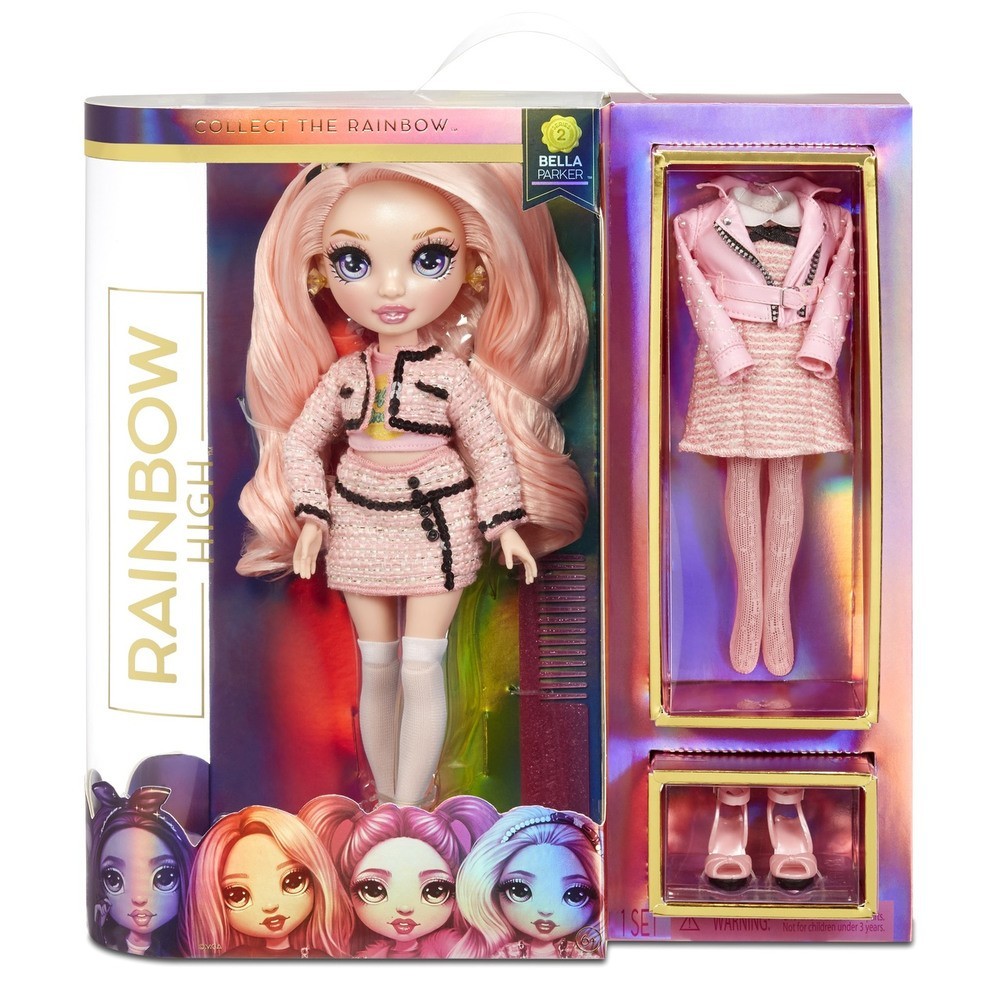 Rainbow High Bella Parker-- Pink Fashion Dolly along with 2 Outfits