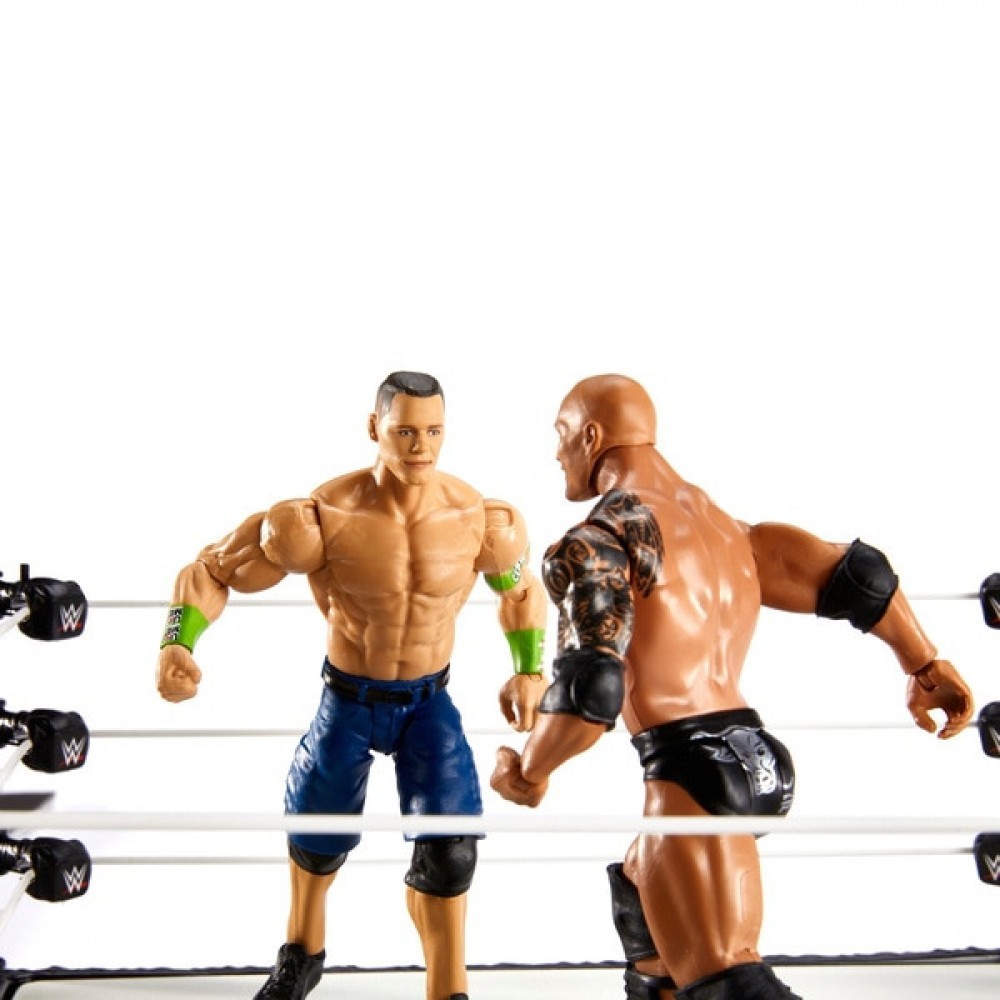 WWE Wrestlemania Ring Bundle along with John Cena and also The Rock Figures