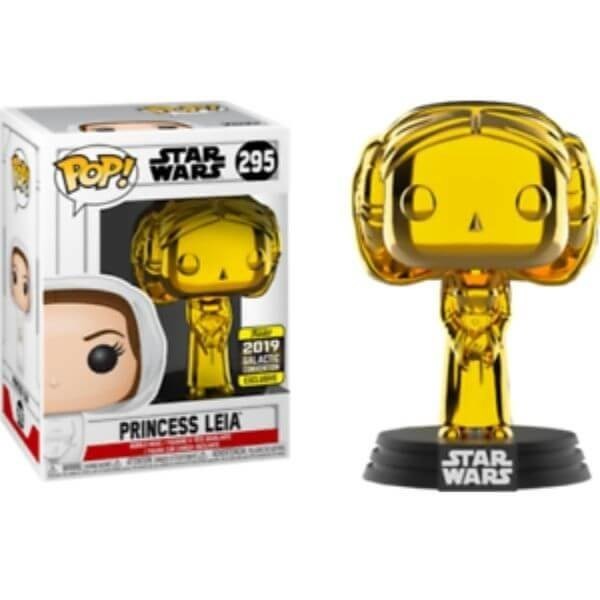 Celebrity Wars Little Princess Leia Gold Chrome SW19 EXC Funko Stand Out! Vinyl